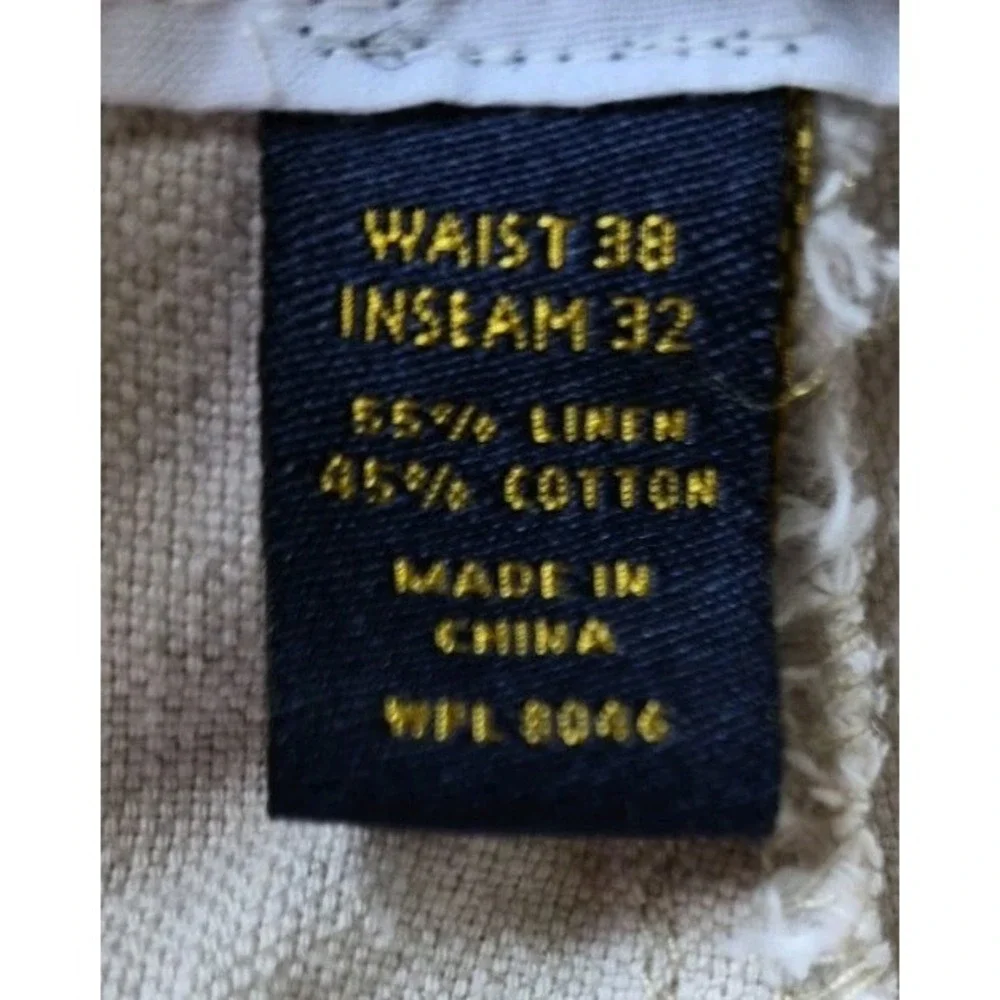 Club Room Linen Pants Men's 38/32 Beige Cuffed Pleated Vacation Travel *See Pics